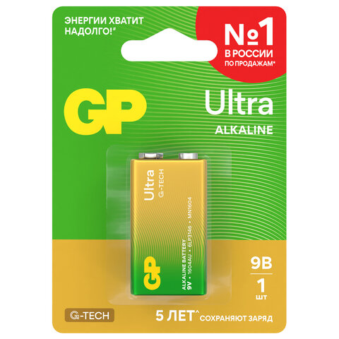 Батарейка 1 шт., GP Ultra G-Tech, Крона (6LR61, 6LF22, 1604A), алкалиновая, блистер, 1604AU-5CR1 - фото 4
