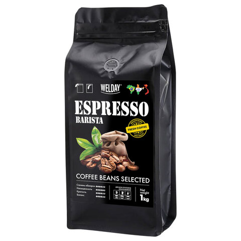 Кофе в зернах WELDAY (ВЭЛДЭЙ) "ESPRESSO Barista" 1 кг, 623438, УТ000015165 - фото 1