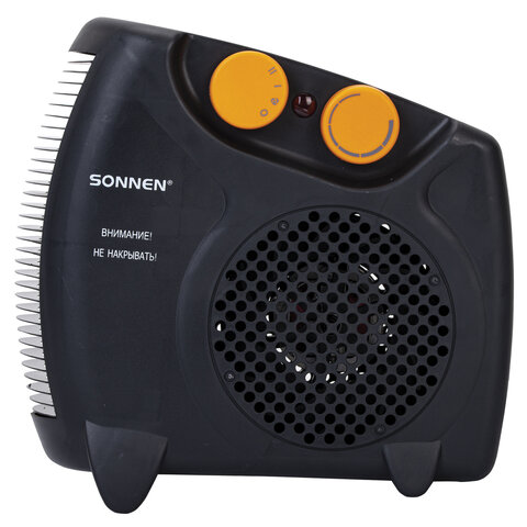 Тепловентилятор SONNEN FH06, 1000/2000 Вт, 2 режима нагрева, режим вентиляции, черный/оранжевый, 457781 - фото 1
