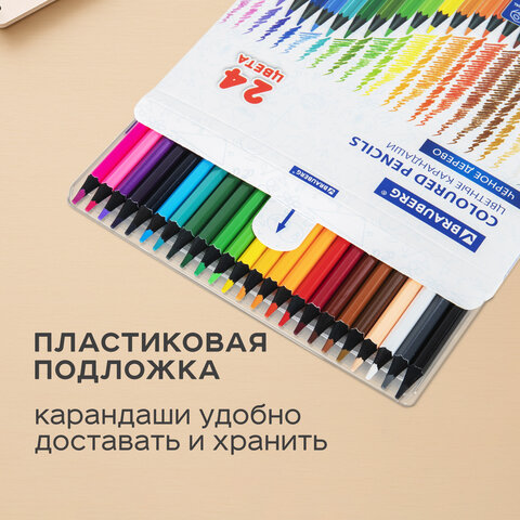 Карандаши цветные BRAUBERG, 24 цвета, шестигранные, грифель 3,3 мм, черное дерево, 181858 - фото 11