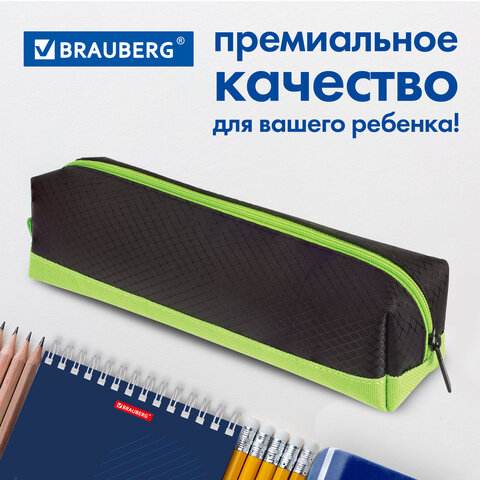 Пенал-косметичка BRAUBERG, мягкий, "Black&Bright", черно-зеленый, 21х5х5 см, 229005 - фото 15