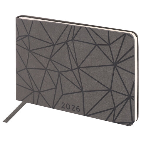 Еженедельник датированный 2026 МАЛЫЙ ФОРМАТ 105х160 мм, А6, BRAUBERG "Imprint", тиснение, черный, 117209 - фото 1