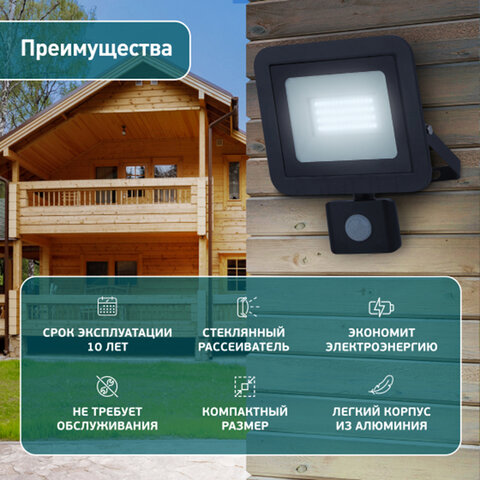 Прожектор светодиодный ЭРА, датчик движения, 20(175) Вт, 6500К, 1600 Лм, IP65, черный, LPR-041-2-65K-020, Б0043585 - фото 10