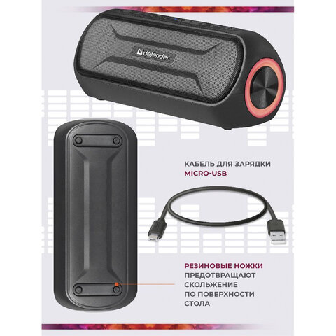 Колонка портативная DEFENDER Enjoy S1000, 2.0, 20 Вт, bluetooth, microUSB, черная, 65688 - фото 3
