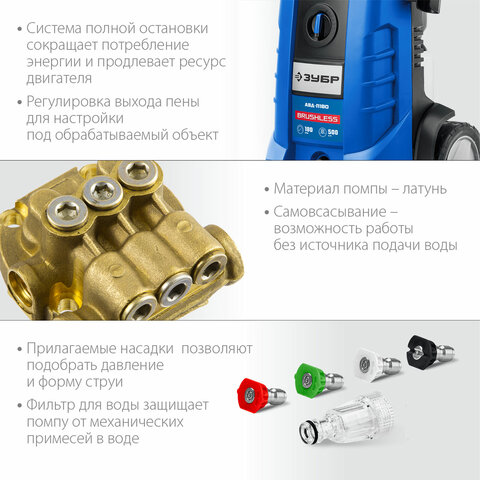 Минимойка ЗУБР АВД-П180, мощность 2,3 кВт, давление 180 бар, шланг 8 м - фото 7