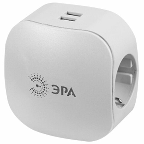 Сетевой разветвитель ЭРА SP-3e 3 розетки + 2 USB, с заземлением, со шторками, 16 А, белый, SP-3e-USB-2A - фото 1