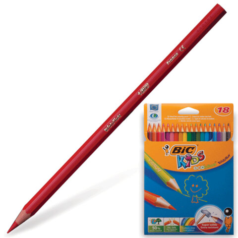Карандаши цветные пластиковые BIC (Франция) "Evolution", 18 цветов, заточенные, в картонной упаковке с европодвесом, 829728, 9375173 - фото 2