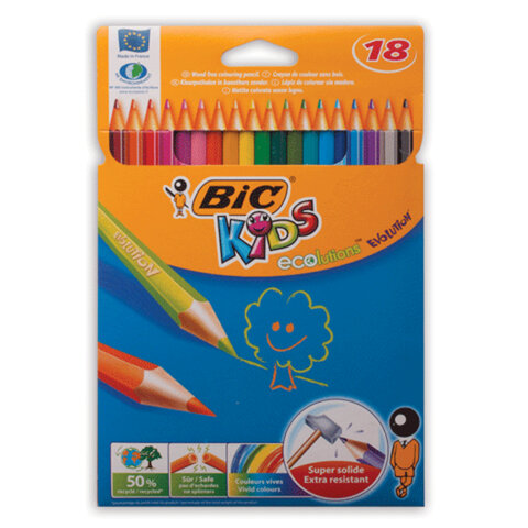 Карандаши цветные пластиковые BIC (Франция) "Evolution", 18 цветов, заточенные, в картонной упаковке с европодвесом, 829728, 9375173 - фото 1