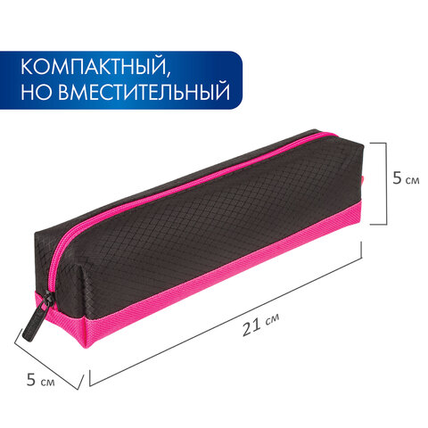 Пенал-косметичка BRAUBERG, мягкий, "Black&Bright", черно-розовый, 21х5х5 см, 229006 - фото 14
