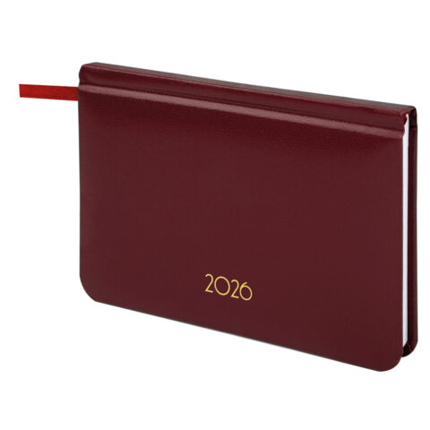 Еженедельник датированный 2026, МАЛЫЙ ФОРМАТ 95х155 мм, А6, BRAUBERG "Select", балакрон, бордо, 117194 - фото 1