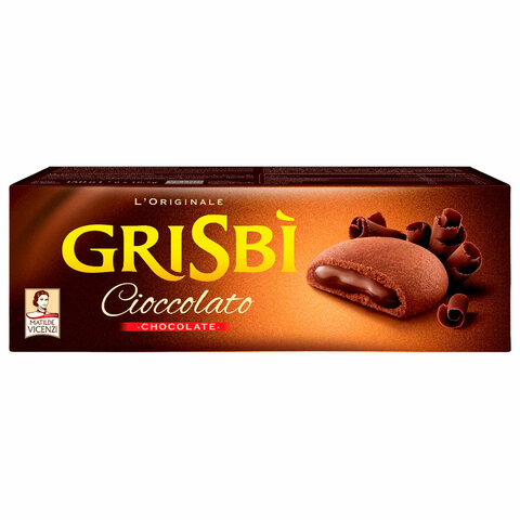 Печенье песочное GRISBI "Cioccolato" с шоколадным кремом 135 г, ИТАЛИЯ, 21201 - фото 1