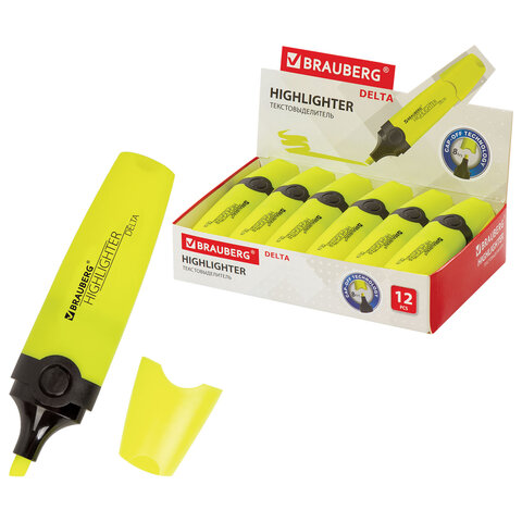 Текстовыделитель BRAUBERG "DELTA", ЖЕЛТЫЙ, линия 1-5 мм, 151719 - фото 1