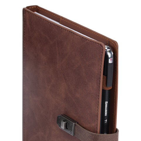 Ежедневник недатированный А5 152х220 мм BRAUBERG "Sirius", под кожу, застежка 160 л., коричневый, 116211 - фото 4