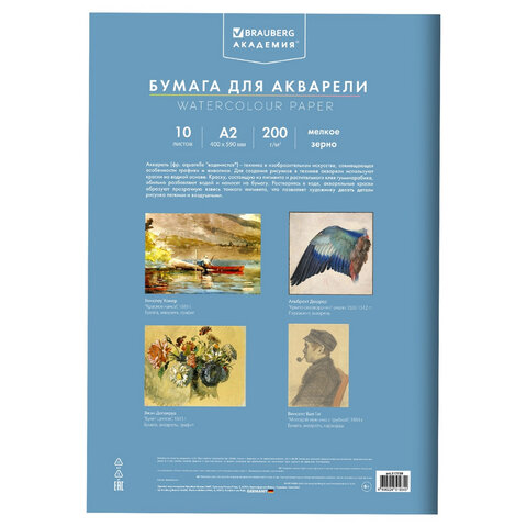 Папка для акварели БОЛЬШАЯ А2, 400х590 мм, 10 листов, 200 г/м2, BRAUBERG АКАДЕМИЯ (ДЭК), "Цветы", 117739 - фото 7