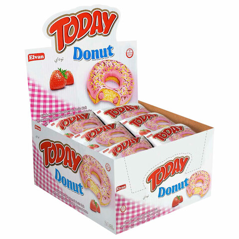 Кекс TODAY "Donut", со вкусом клубники, ТУРЦИЯ, 24 штуки по 40 г в шоу-боксе, 1367 - фото 2
