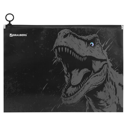 Папка для тетрадей BRAUBERG А4, 1 отделение, пластик, на zip-lock молнии, "Scary dino", 273321 - фото 1