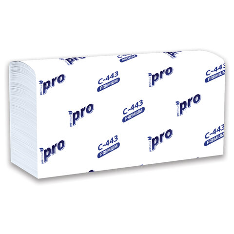 Полотенца бумажные 190 шт., PROtissue (H2) PREMIUM, 2-слойные, белые, КОМПЛЕКТ 21 пачка, 24х21,5 см, Z-сложение, С443 - фото 6