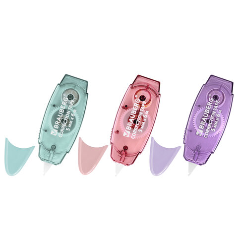 Корректирующая лента BRAUBERG PASTEL, 5 мм х 6 м, ВЫГОДНАЯ УПАКОВКА 3 штуки в блистере, 272658 - фото 2