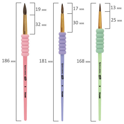 Кисти c EVA-вставкой ПОНИ набор 5 шт. (круглые №1, 2, 3, 4, 5), блистер, BRAUBERG KIDS, 201092 - фото 9