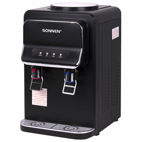 Кулер для воды SONNEN TSE-02WB, настольный, НАГРЕВ/ОХЛАЖДЕНИЕ ЭЛЕКТРОННОЕ, 2 крана, черный, 456174 - фото 1