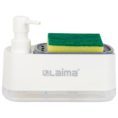 Диспенсер/дозатор DUET для мыла и моющего средства + губка, БЕЛЫЙ, 11х20х12 см, LAIMA HOME, 700043 - фото 5