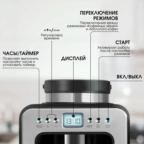 Кофеварка капельная с кофемолкой BQ (БИ-КЬЮ) CM7001, 600 Вт, объем 0,6 л, поддержание температуры, 86199509 - фото 6