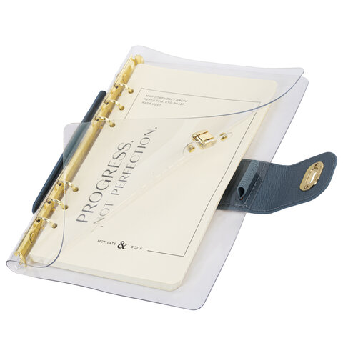 Блокнот А5 180x235 мм, BRAUBERG "Fabulous", гибкий, на кольцах, застежка, 80 л., голубой, 116193 - фото 3