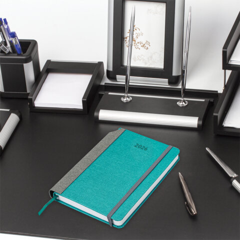 Ежедневник датированный 2026 А5 138x213 мм, BRAUBERG "Mosaic", под кожу, держатель для ручки, бирюза, 117110 - фото 6