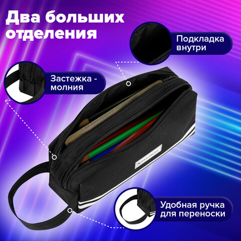 Пенал-органайзер BRAUBERG с ручкой, 2 отделения, полиэстер, 23x10 см, черный, 273592 - фото 10