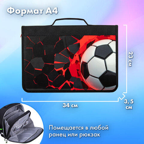 Папка на молнии BRAUBERG А4 с ручкой, с органайзером, 1 отделение, "Black football", 270992 - фото 9