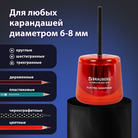 Точилка электрическая BRAUBERG DOUBLE BLADE RED, двойное лезвие, питание от 2 батареек АА, 271338 - фото 13