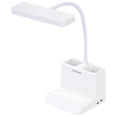 Настольная лампа / светильник беспроводная SONNEN PT-302, органайзер, USB, LED, 3 Вт, 3 режима, 238783 - фото 1