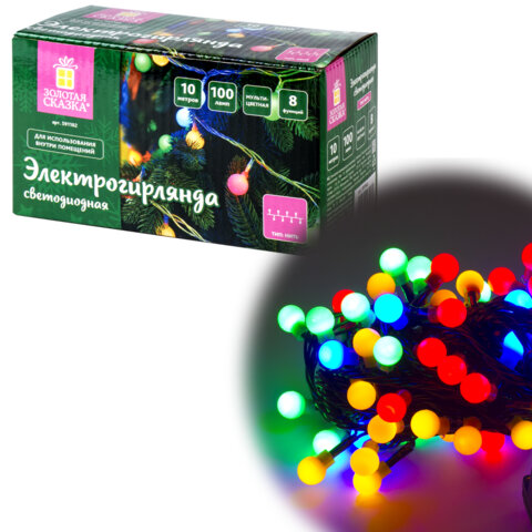 Электрогирлянда-нить комнатная "Шарики" 10 м, 100 LED, мультицветная 220 V, контроллер, ЗОЛОТАЯ СКАЗКА, 591102 - фото 1