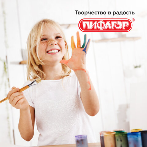 Кисть ПИФАГОР, ЩЕТИНА, плоская, № 16, деревянная лакированная ручка, пакет с подвесом, 200877 - фото 10