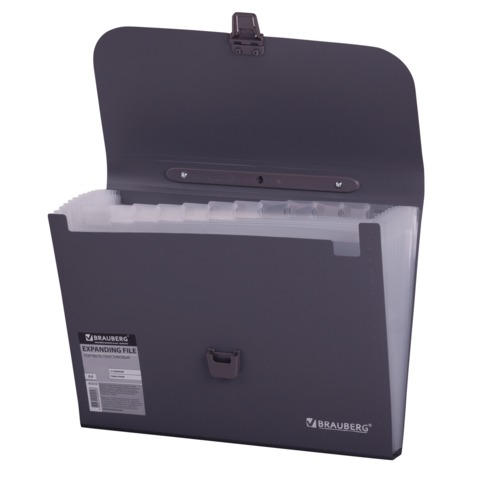 Папка-портфель пластиковая BRAUBERG А4 (327х254х30 мм), 13 отделений, серая, 221438 - фото 3