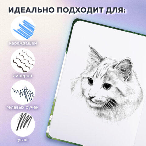 Скетчбук, белая бумага 120 г/м2, 145х203 мм, 80 л., резинка, твердый, BRAUBERG ART, "Прогулка", 116896 - фото 5
