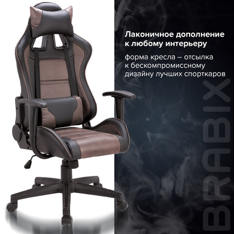 Кресло компьютерное BRABIX "GT Racer GM-100", две подушки, ткань, экокожа, черное/коричневое, 531819 - фото 12
