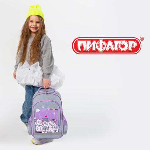 Рюкзак ПИФАГОР SCHOOL, 1 отделение, 3 кармана, "Cats selfie", 38x28х14 см, 273165 - фото 17