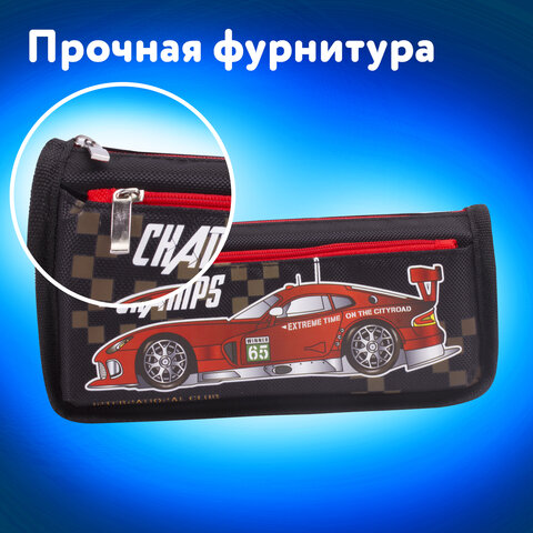 Пенал мягкий ЮНЛАНДИЯ, 2 отделения, полиэстер, "Car champion", черный, 21х6х9 см, 228982 - фото 15