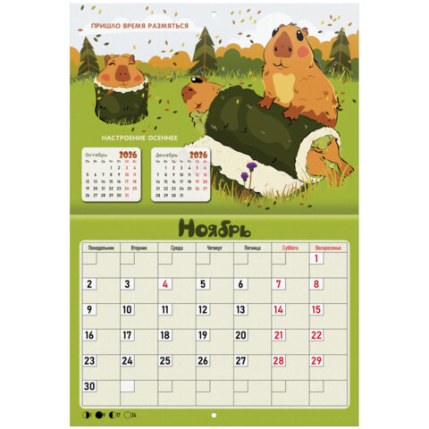 Календарь-планер настенный перекидной на 2026 г., BRAUBERG, 12 листов, 29,5х21,3 см, "Капибара", 116953 - фото 14