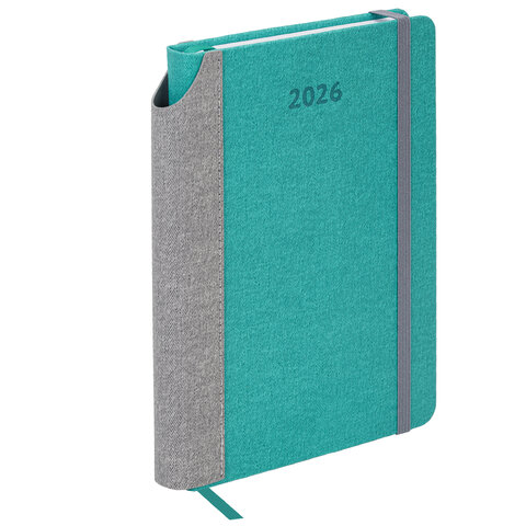 Ежедневник датированный 2026 А5 138x213 мм, BRAUBERG "Mosaic", под кожу, держатель для ручки, бирюза, 117110 - фото 1