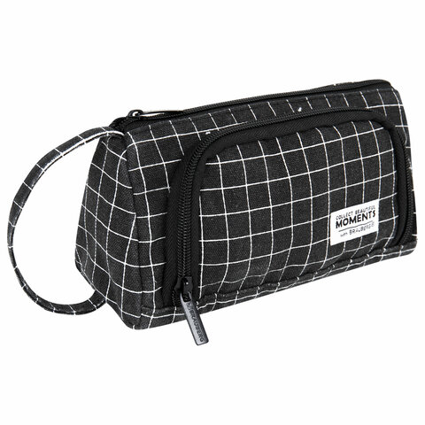 Пенал-косметичка BRAUBERG с ручкой, 1 откидная планка, полиэстер, 22x10х8 см, "Checkered black", 271559 - фото 5