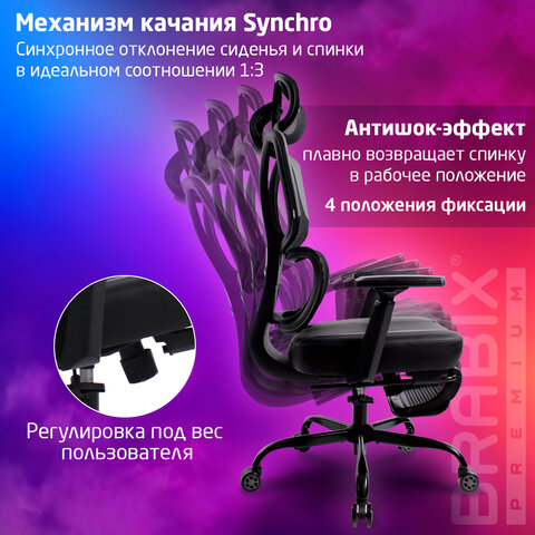 Кресло BRABIX PREMIUM "Venom GM-530", подножка, синхромеханизм, экокожа/сетка, черное/серое, 532951 - фото 12