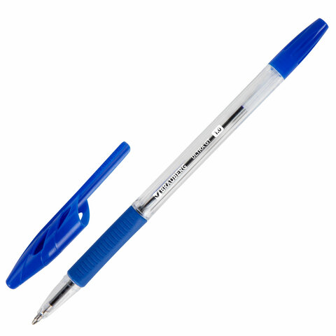 Ручка шариковая с грипом BRAUBERG "ULTRA GT", СИНЯЯ, корпус прозрачный, линия 0,5 мм, 144051 - фото 1
