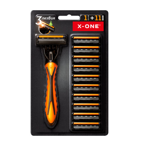 Бритвенный станок многоразовый мужcкой, 3 лезвия, 11 кассет, оранжевый, X-ONE (ИКС-УАН), 700023 - фото 3