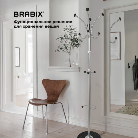 Вешалка-стойка BRABIX "CR-855" на мраморном диске, металл, 4+3 крючка, цвет серебристый, 606434 - фото 11