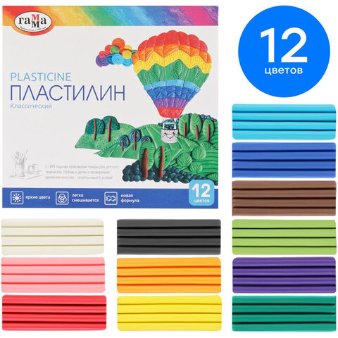 Пластилин классический ГАММА "Классический", 12 цветов, 240 г, со стеком, картонная упаковка, 281033 - фото 2