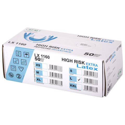 Перчатки латексные смотровые сверхпрочные SFM HIGH RISK LX 1160, Германия, 25 пар (50 шт.), L (большой) - фото 7
