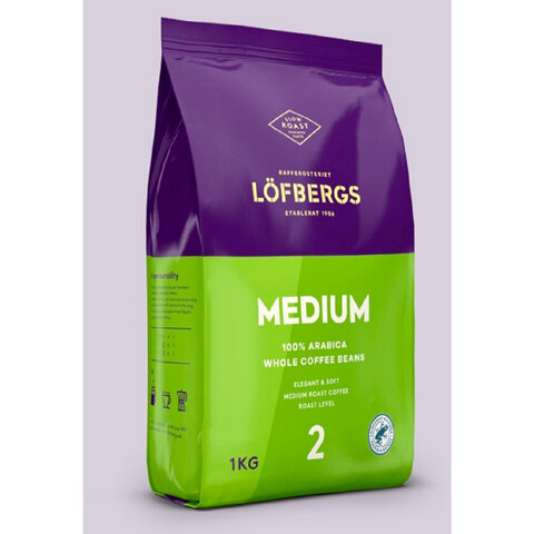 Кофе в зернах LOFBERGS "Medium Roast", 1 кг, арабика 100%, Швеция, 40187 - фото 1