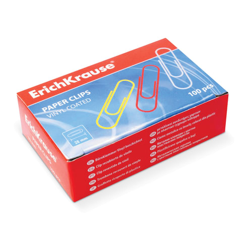 Скрепки металлические ERICH KRAUSE "Classic", 28 мм, цветные, 100 шт., в картонной коробке, 24871 - фото 1